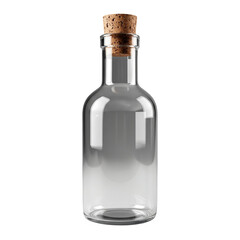 Empty Clear Glass Bottle with Cork Stopper Isolated on White Background for Product Mockup or Beverage Packaging Design