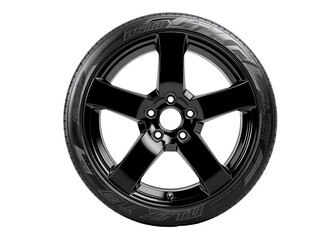 Obraz premium Black alloy wheel with tire isolated on transparent background
