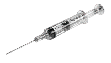 Medical syringe on a black background