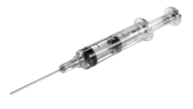 Medical syringe on a black background