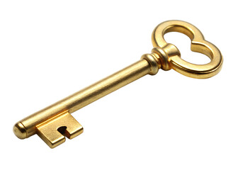 A vintage golden skeleton key isolated on transparent background