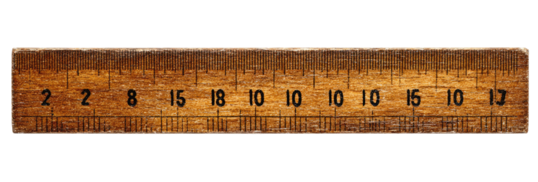 Aged wooden ruler with centimeter markings