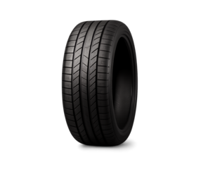 New car tire with tread pattern isolated on transparent background