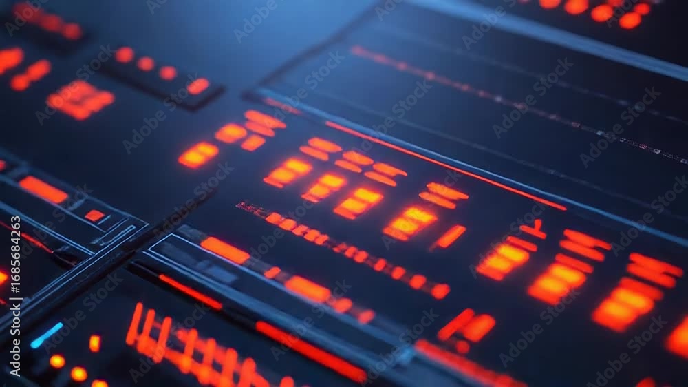 Poster futuristic interface showing complex data analysis and processing
