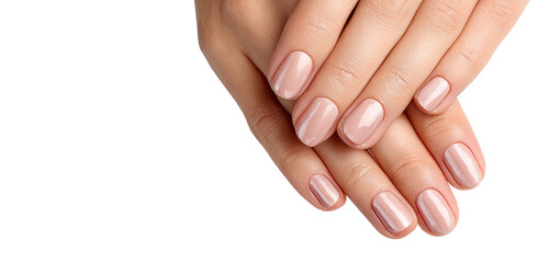 Fototapeta premium Close-up of manicured hands with light beige nails