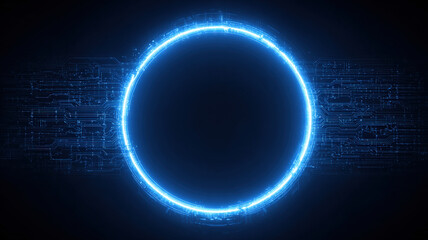 Electric Blue Neon Ring with Lightning Energy Discharges Creating Powerful Plasma Portal Effect