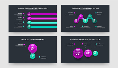 Corporate Plan 4 5 2 3 Element Chart Presentation Template Bundle. Service Strategy Four Five Two Three Step Graph Frame Design Vector Illustration Collection.