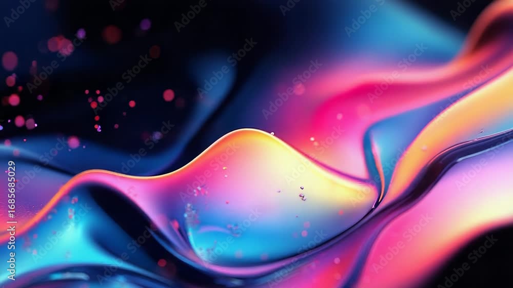 Poster colorful wavy liquid surface with floating particles creating stunning visuals