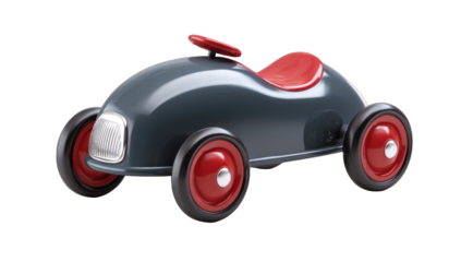 Dark gray toy car with red accents