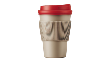 Beige coffee travel mug with red lid