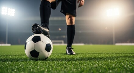 Naklejka premium A Soccer Player Stands Ready for the Game on a Lit Field