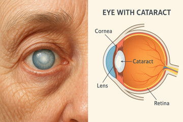 Cataract concept. Senior woman's eye, closeup