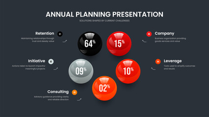 Consulting Innovation Five Step Diagram Slideshow Design. Professional Insight 5 Element Graph Frame Template. Colorful Review Presentation Layout Vector Illustration.