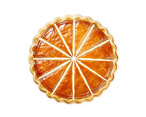 galette des rois bien dorée, vue de dessus - fond blanc