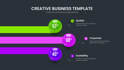 Digital Introduction Three Option Diagram Presentation Layout. Visual Innovation 3 Element Infographic Frame Template. Elegant Campaign Slide Design Vector Illustration.