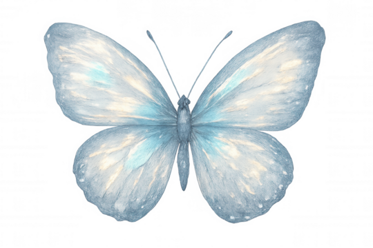 Delicate blue butterfly spreading wings, watercolor illustration on transparent backdrop, highlighting intricate natural beauty - Powered by Adobe