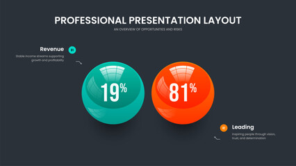 Project Showcase Frame Template Vector Illustration. Consulting Growth 2 Element Graph Slide Layout. Educational Proposal Two Option Diagram Slideshow Design.