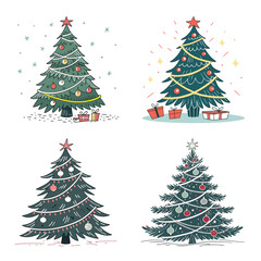 A vector illustration set of Christmas trees with festive decorations for a holiday season design
