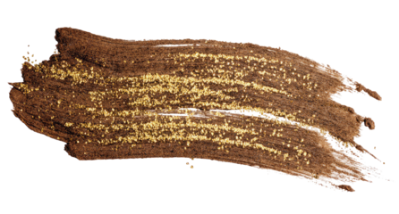 Textured, horizontal brown paint stroke with gold glitter