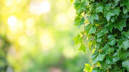 Beautiful green ivy leaves with natural sunlight filtering through, perfect for creative projects with copy space for your text or design elements.