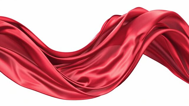 Flowing red silk fabric wave with sensual ripple effect on clean background. Luxury concept for design. 3d animation.