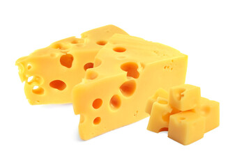 Fresh cheese isolated on white, set of pieces