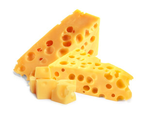 Fresh cheese isolated on white, set of pieces