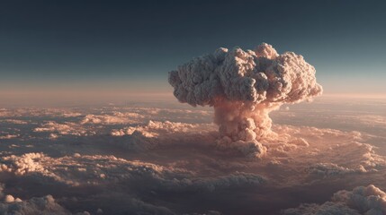 Huge mushroom cloud explosion over clouds