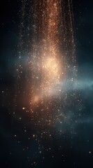 Abstract illustration of shimmering golden particles cascading down against a dark cosmic background, creating a mesmerizing visual effect of light and depth in a dreamlike atmosphere