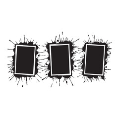 Three Black Ink Splatter Rectangles On White paint