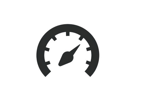 Dark gray speedometer icon, circular shape with a needle