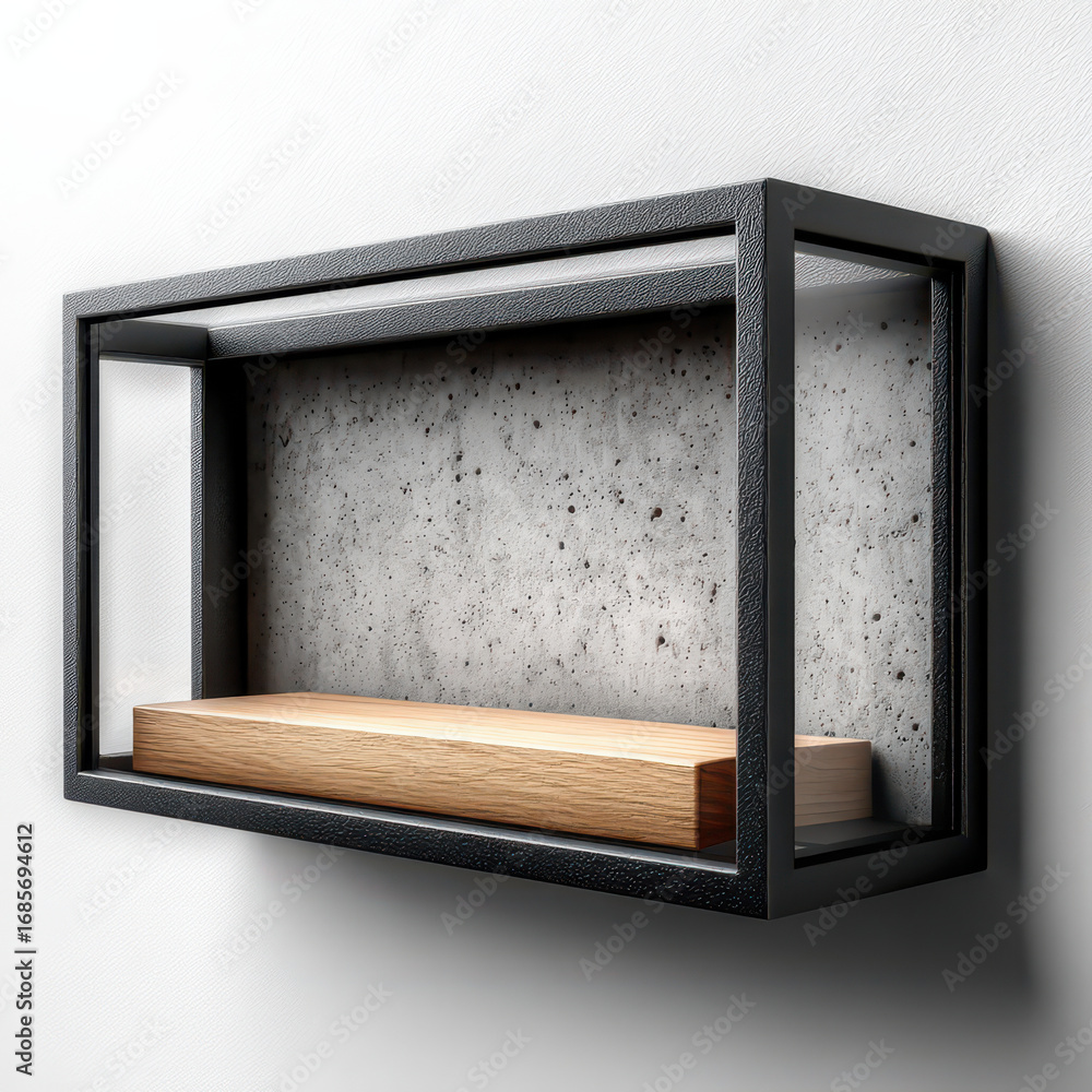 Poster modern display shelf: a stylish modern display shelf with a minimalist design, featuring a sleek bla
