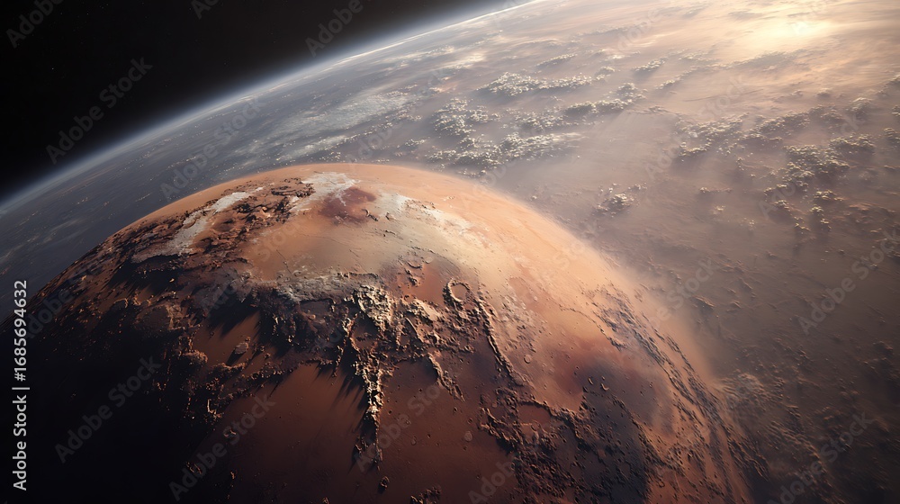 Wall mural distant planet with glowing atmosphere and earth in background