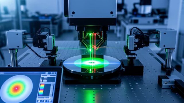 Automated mirror inspection station utilizing optical interferometer technology to detect microscopic surface defects.