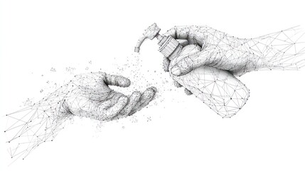 Hands washing with sanitizer