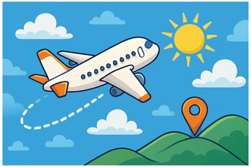 Fototapeta premium Airplane flying in the sky with clouds illustration