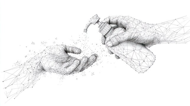 Hands washing with sanitizer