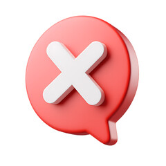 Fototapeta premium 3D Red Error Message Bubble with White Cross Icon - Transparent Background