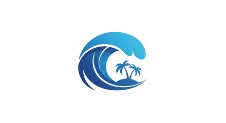 Ocean wave logo with palm trees