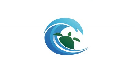 Turtle riding wave logo design