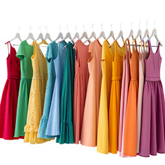 Colorful dresses beautifully arranged on a rack showcasing vibrant summer fashion and style options