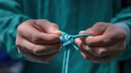 Hands tying a knot