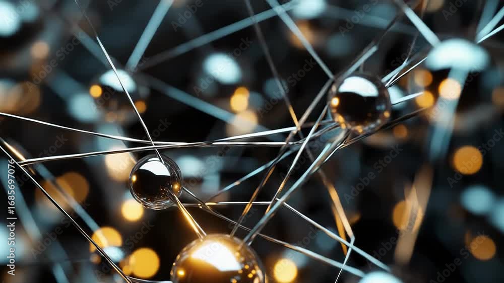 Poster metallic spheres connected by wires creating an abstract network