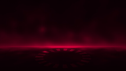 Magenta red color glowing empty space or empty stage with rotating ring at the center