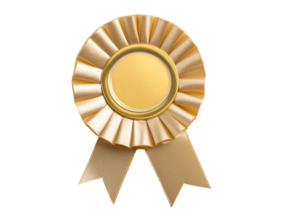 Gold award ribbon isolated on a transparent background.