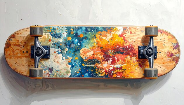 Skateboard with abstract, vibrant design