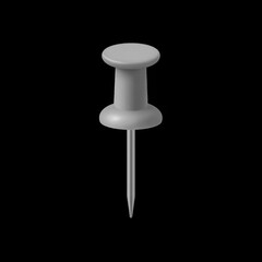 Gray push pin on a black background, office supply, stationery item