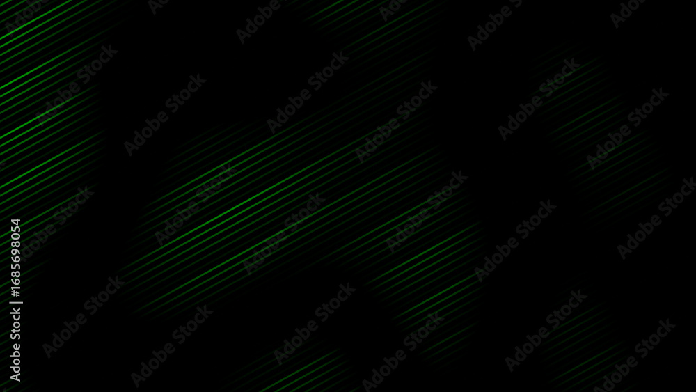 Poster green color parallel lines pattern flowing over black background, loop able dark background