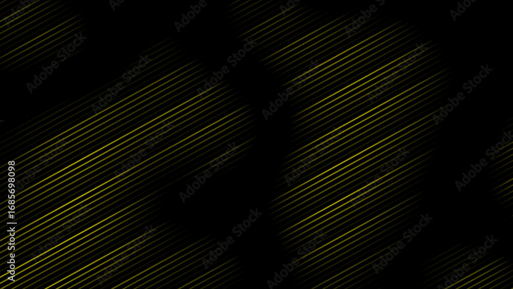 Poster yellow color parallel lines pattern flowing over black background, loop able dark background