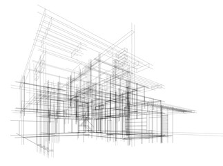 House building sketch architectural 3d illustration